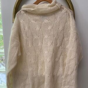 NWT Margaret Oleary Kid Mohair Ivory Winter High Neck Oversized Sweater One Size